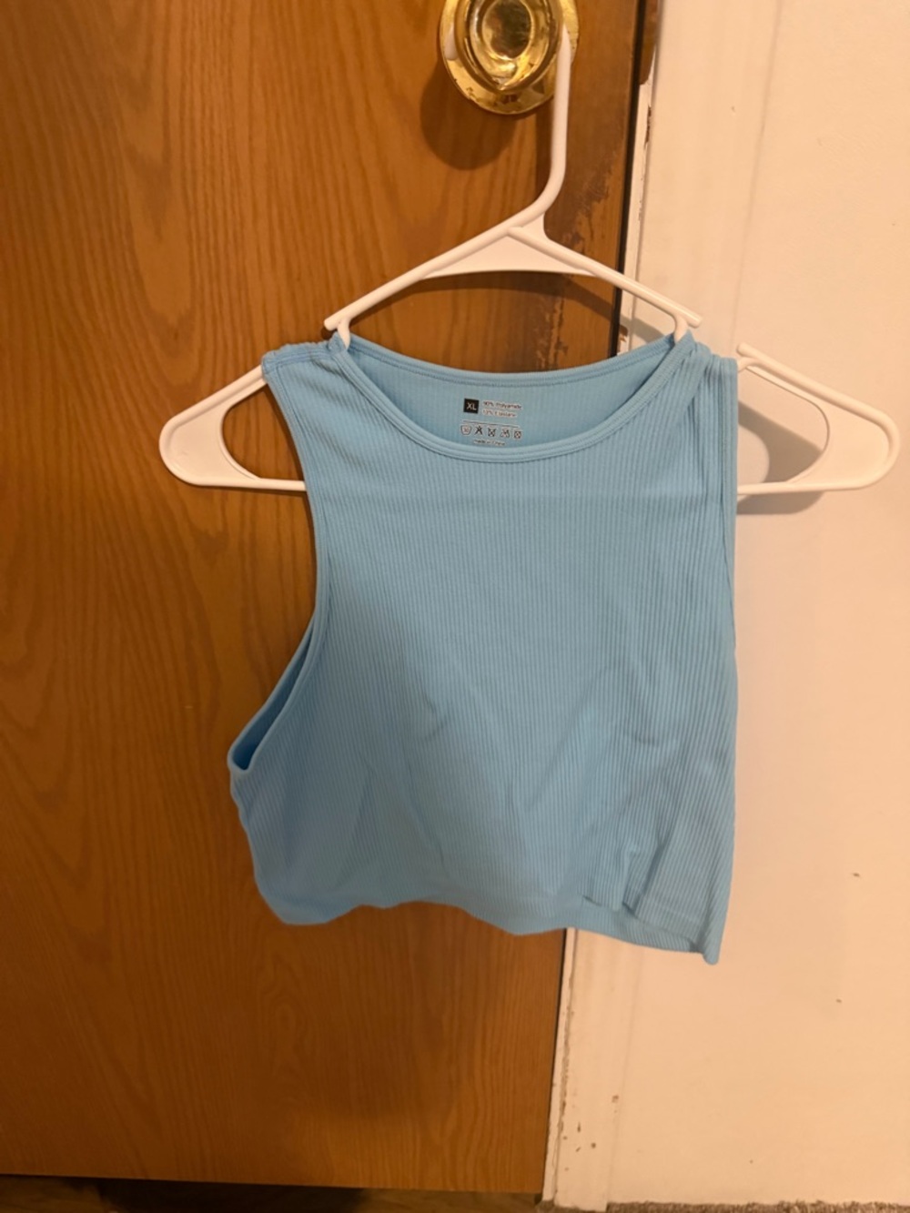 Ribbed Sky Blue Sleeveless Crop Top